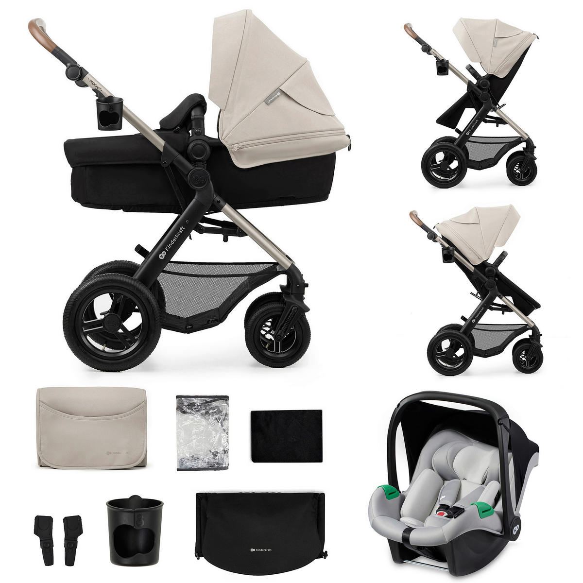 KINDERWAGENSET Moov 2 Air 3in1  - Greige/Goldfarben, Basics, Textil/Metall (60/86,5/106cm) - Kinderkraft