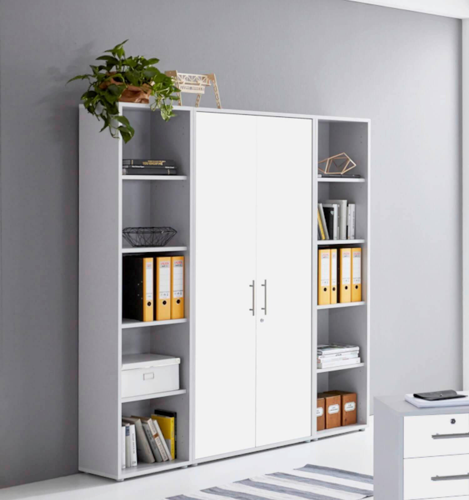 BÜRO erweiterbar, abschließbar Grau, Weiß - Weiß/Grau, MODERN, Holzwerkstoff/Metall - MID.YOU