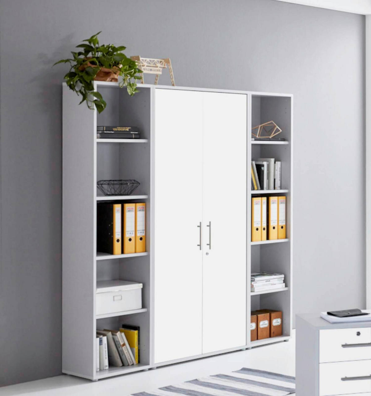 BÜRO erweiterbar, abschließbar Grau, Weiß - Weiß/Grau, MODERN, Holzwerkstoff/Metall - MID.YOU