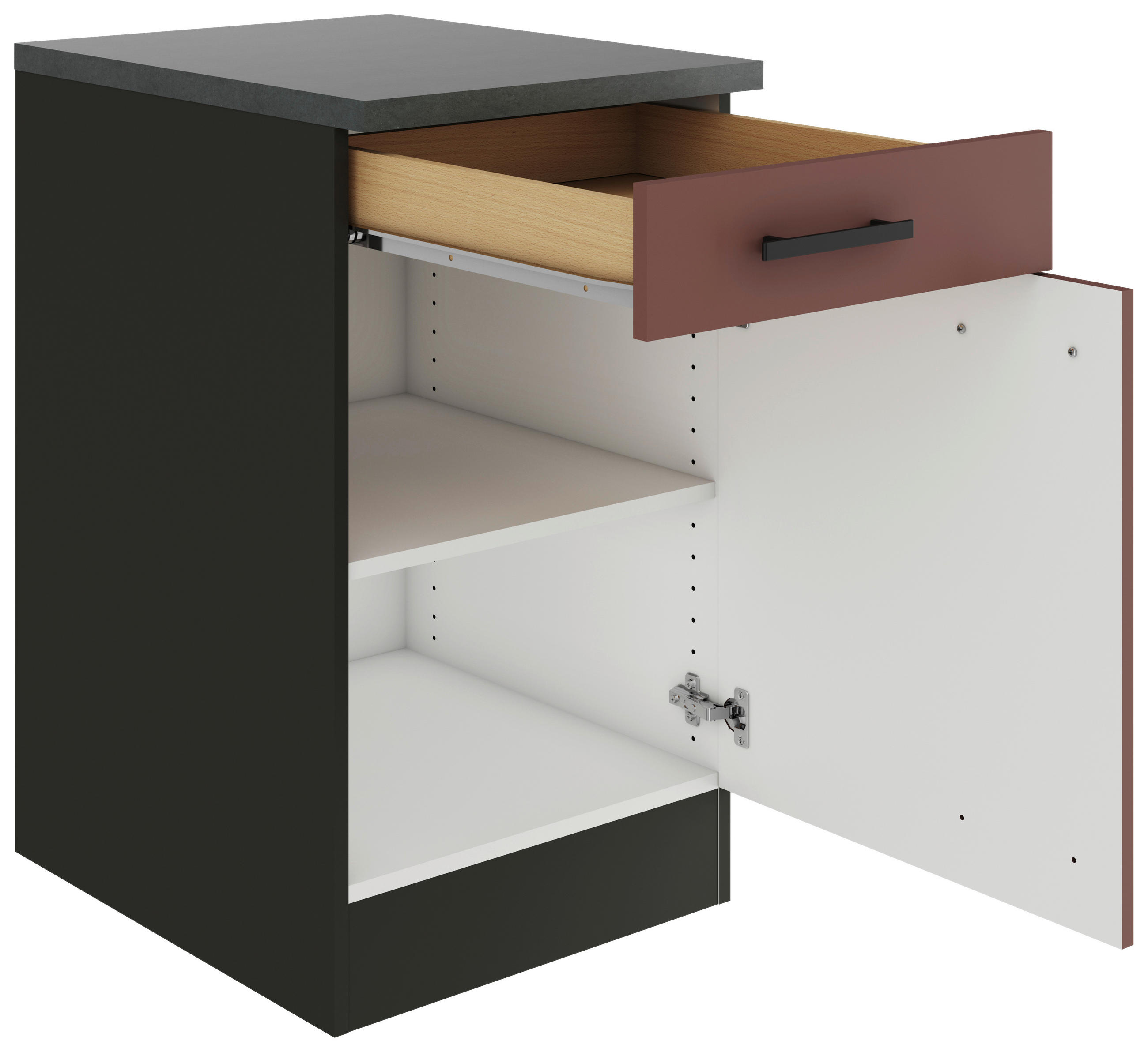 KÜCHENUNTERSCHRANK 50/84,8/60 cm  in Rotbraun  - Rotbraun/Anthrazit, Basics, Holzwerkstoff/Metall (50/84,8/60cm) - Optifit