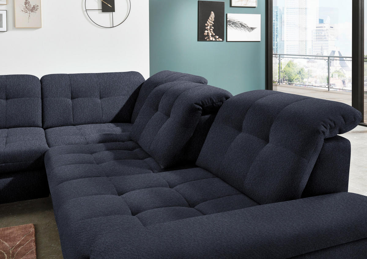 ECKSOFA in Chenille Dunkelblau  - Chromfarben/Dunkelblau, Design, Textil/Metall (260/310cm) - Beldomo Speed