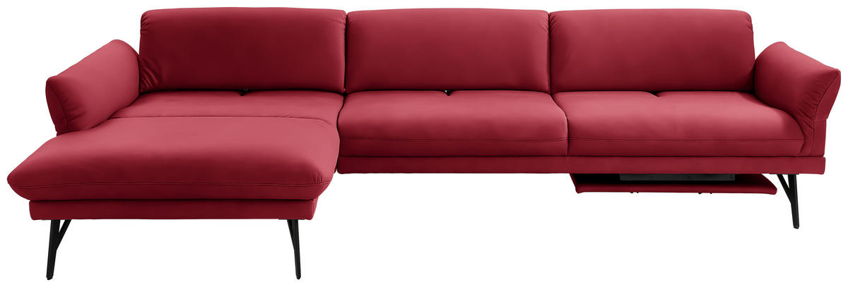 ECKSOFA in Echtleder Rot  173/308 cm  - Anthrazit/Rot, Design, Leder/Metall (173/308cm) - Joop!