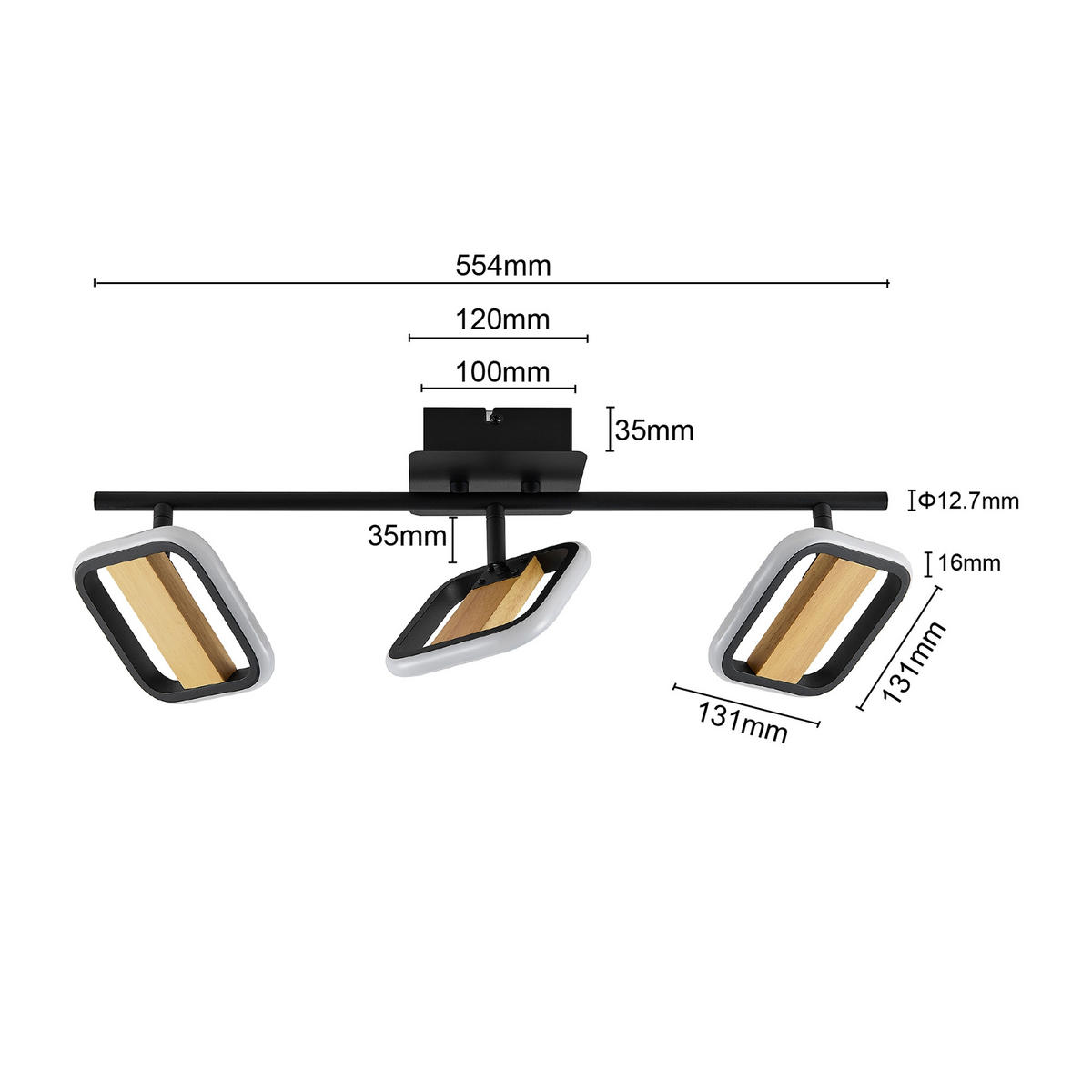 LED-STRAHLER Miriam 55/13,5/12 cm   - Eschefarben/Schwarz, Design, Holz/Kunststoff (55/13,5/12cm) - Novel