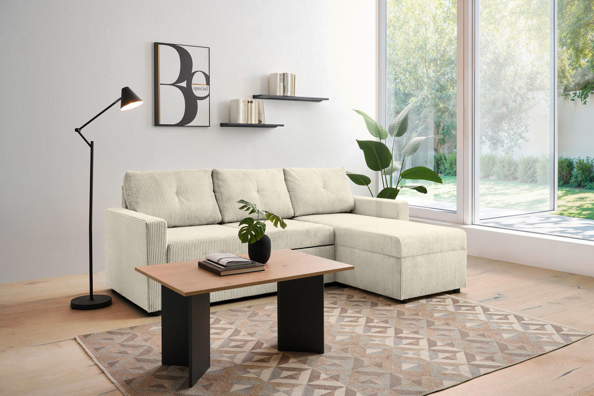 ECKSOFA - Creme/Schwarz, KONVENTIONELL, Kunststoff/Textil (218/155cm) - Ti'me