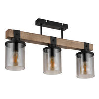 DECKENLEUCHTE    52/10/28.6 cm  - Dunkelbraun/Schwarz, Natur, Glas/Holz (52/10/28.6cm) - Globo