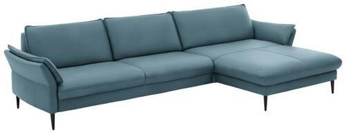 ECKSOFA in Echtleder Blau  - Blau/Schwarz, Design, Leder/Metall (334/172cm) - Valdera