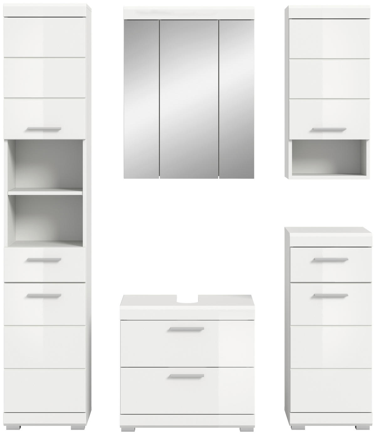 BADEZIMMER 5-teilig  in 134 cm  - Weiß Hochglanz/Silberfarben, MODERN, Glas/Holzwerkstoff (134cm) - MID.YOU
