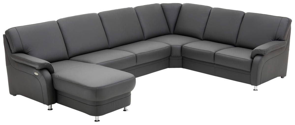 WOHNLANDSCHAFT in Echtleder Anthrazit  - Anthrazit/Alufarben, Konventionell, Leder/Metall (165/329/239cm) - Beldomo Premium