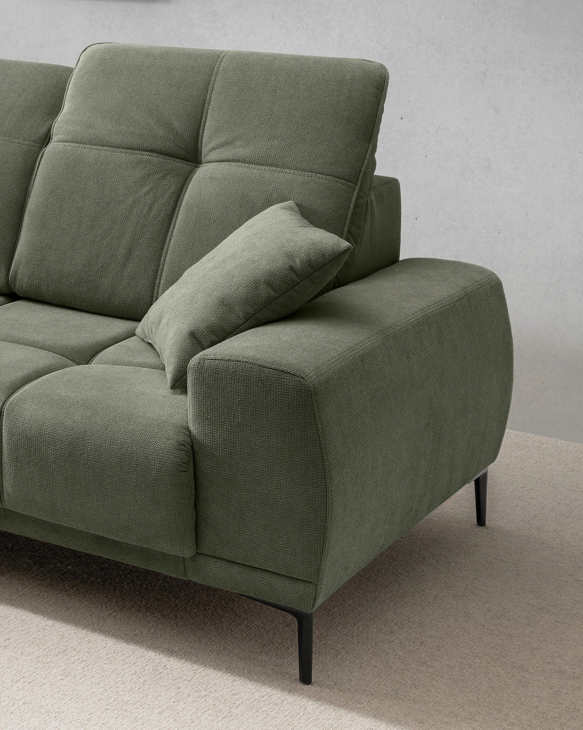 ECKSOFA NESTO Dunkelgrün Chenille Zierkissen, Kopfteilverstellung, Sitzvorzug  - Dunkelgrün/Schwarz, Basics, Textil/Metall (232/305cm) - Livetastic