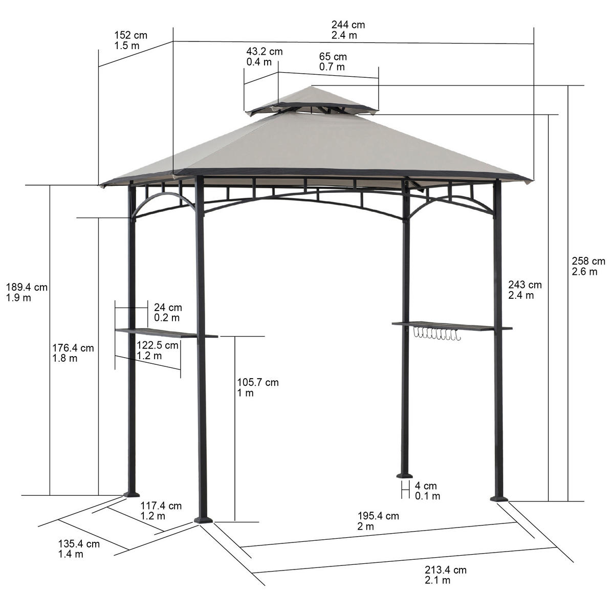 PAVILLON 244/258/152 cm   - Schwarz/Grau, Basics, Textil/Metall (244/258/152cm)