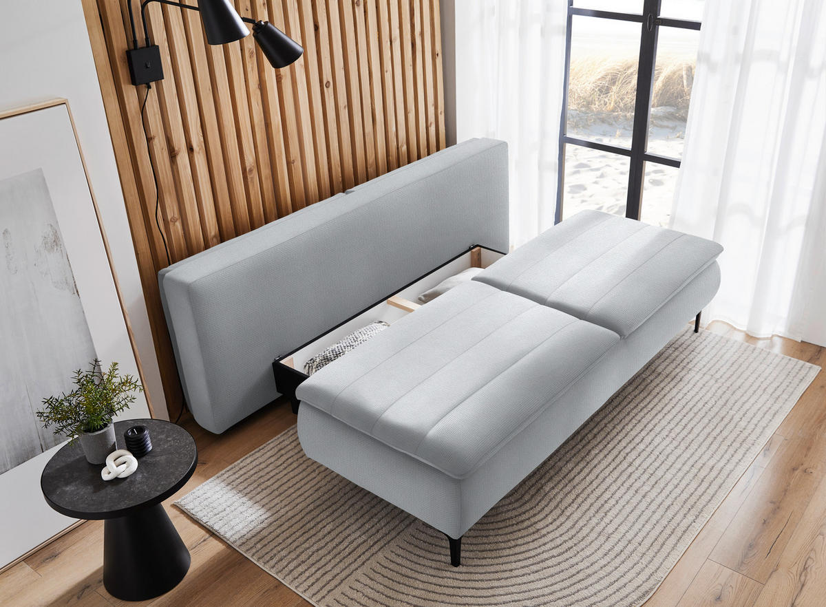 BOXSPRINGSOFA in Flachgewebe Grauweiss  - Schwarz/Grauweiss, Konventionell, Textil/Metall (204/93/100cm) - Livetastic