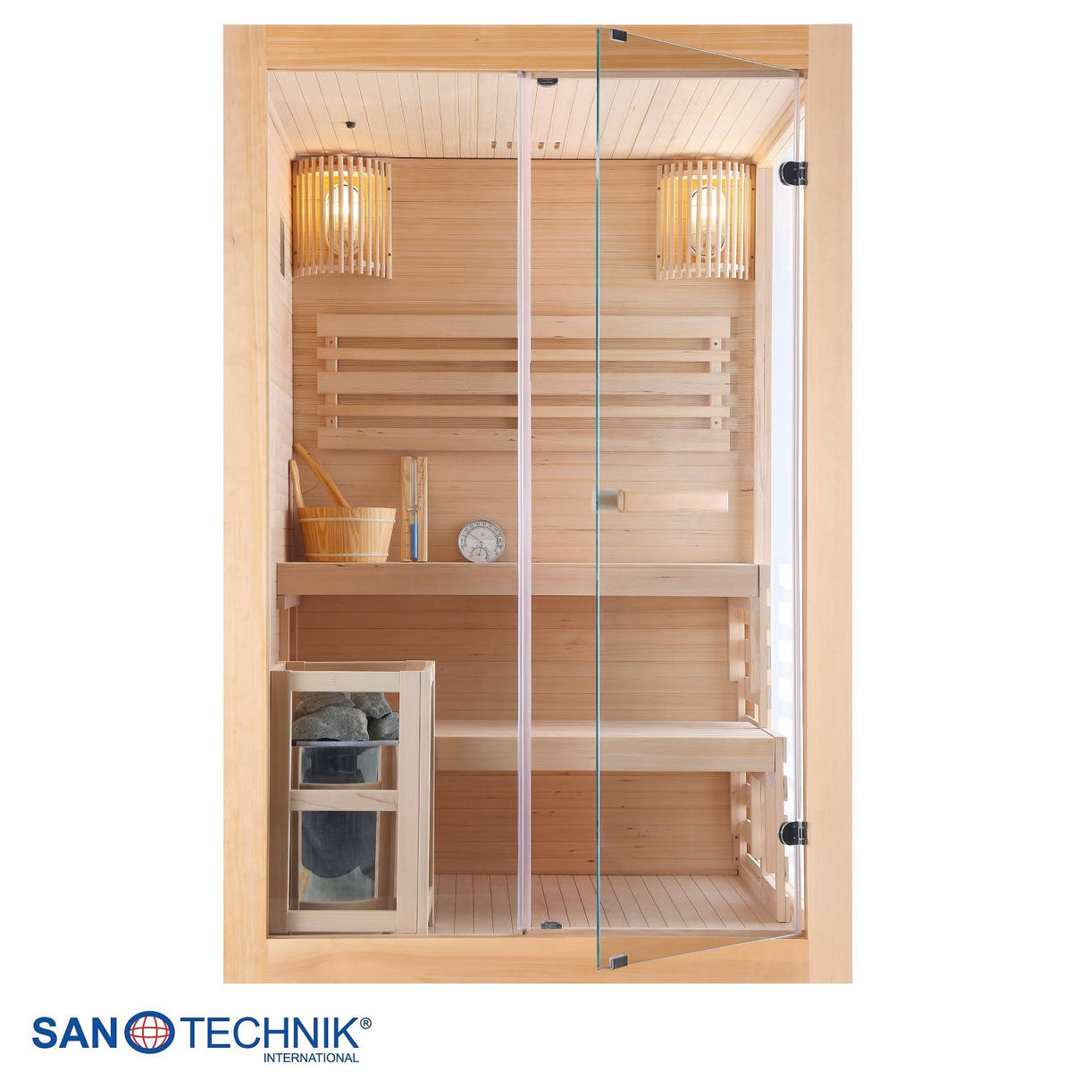 SAUNA für 2 Personen  - Naturfarben, Basics, Glas/Holz (130/120/200cm) - Sanotechnik