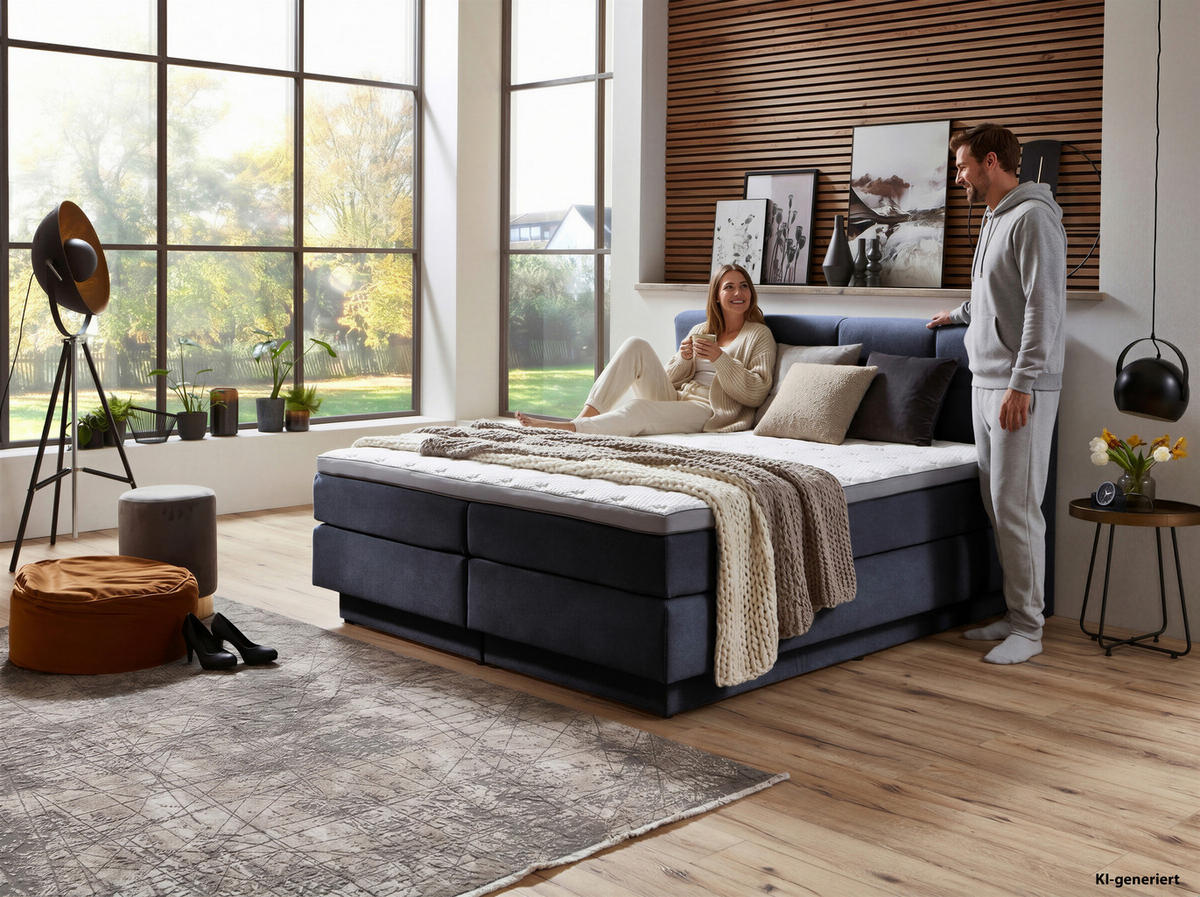 BOXSPRINGBETT 160/200 cm  Blau  - Blau/Schwarz, Konventionell, Kunststoff/Textil (160/200cm) - Carryhome