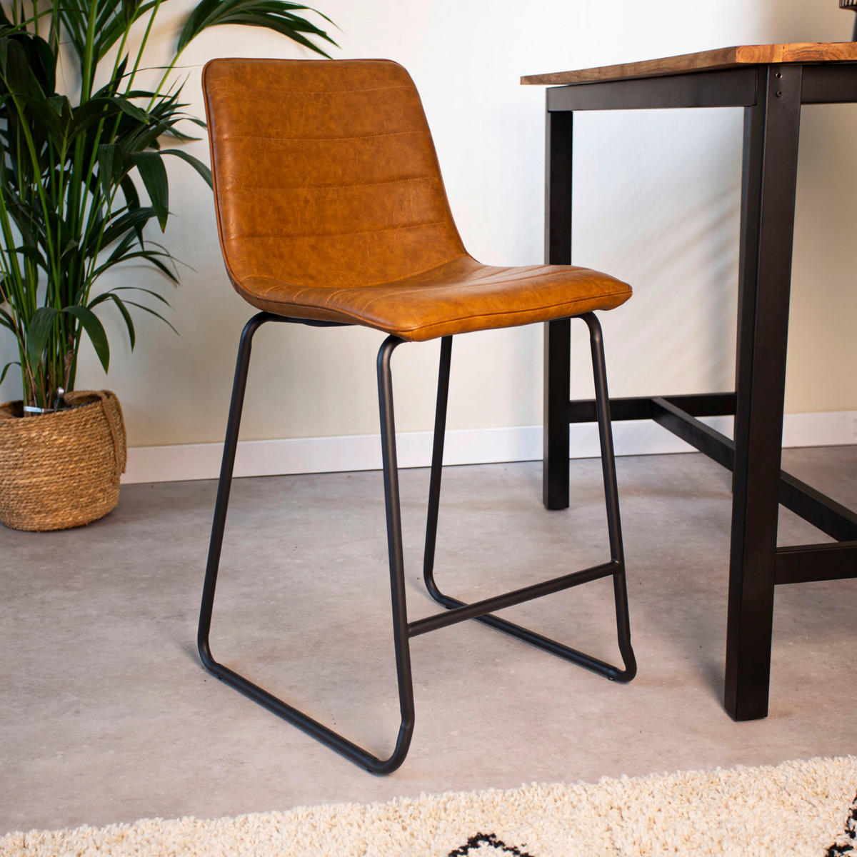 BARHOCKER-SET Lederlook Cognac Stahl  - Cognac/Schwarz, KONVENTIONELL, Kunststoff/Textil (49/98/54,5cm) - MID.YOU