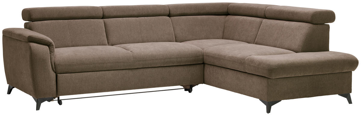 Ecksofa inkl. Funktionen in Chenille Braun, Schlammfarben  - Schlammfarben/Schwarz, Design, Textil/Metall (260/203cm) - Stylife