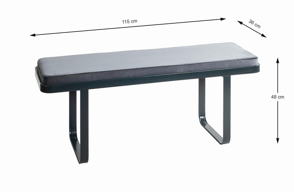 SITZBANK 115/48/36 cm Samt Anthrazit  - Anthrazit, KONVENTIONELL, Textil/Metall (115/48/36cm)