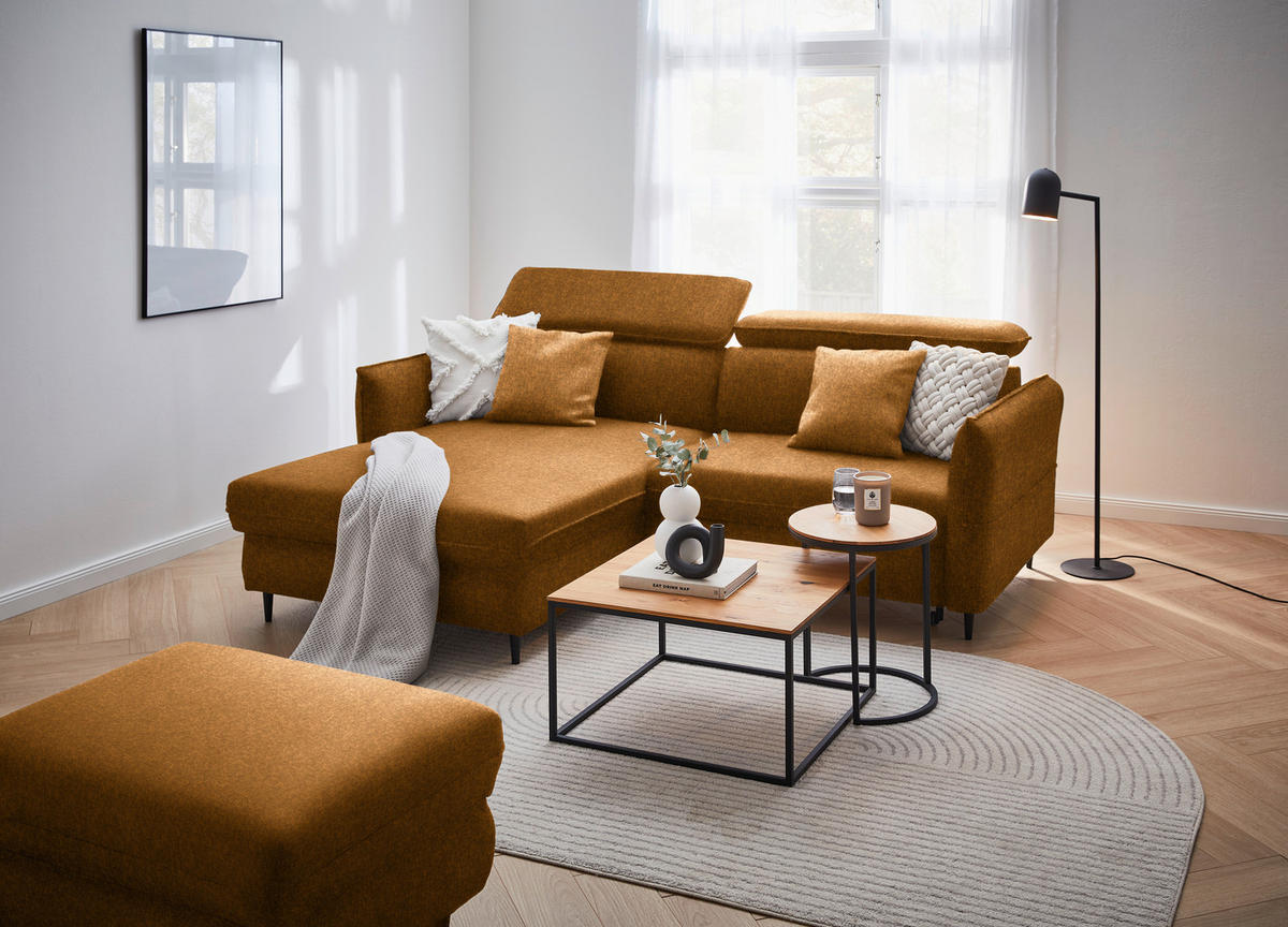 HÖRNSOFFA i sammet currygul, gul, orange  - orange/currygul, Design, trä/textil (185/232cm) - Livetastic
