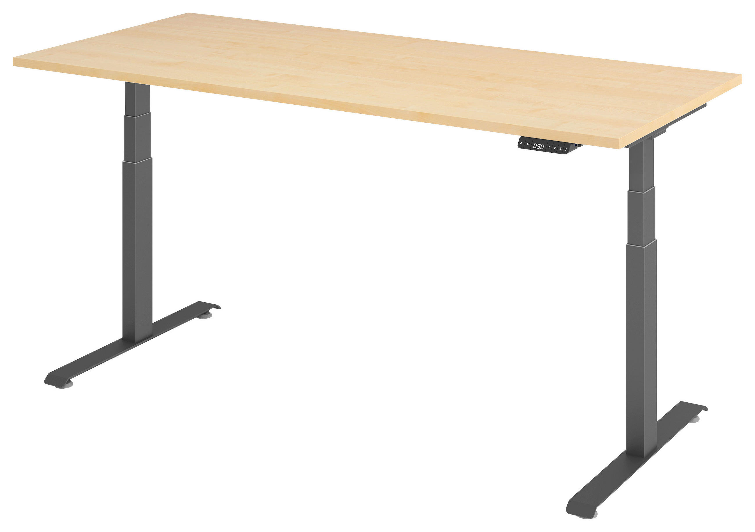 Venda Schreibtisch Graphit, Ahorn 80x64.5-129.5x180 cm