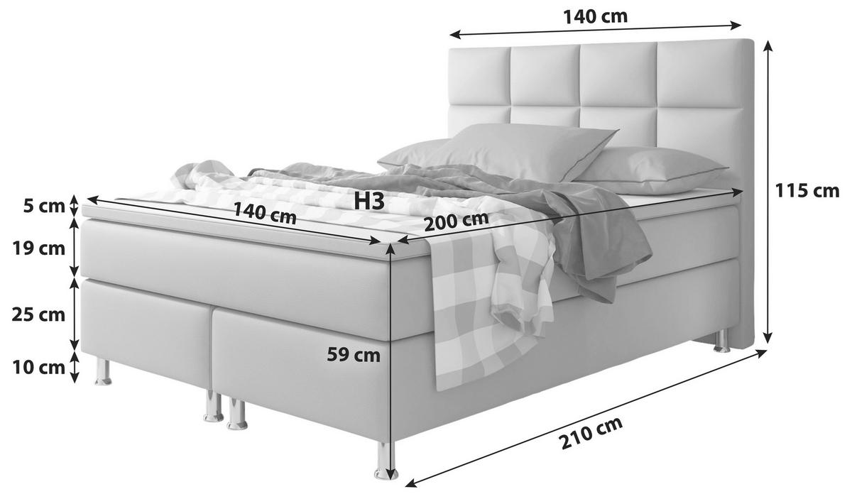BOXSPRINGBETT  in Weiß, Matratze, gepolstertes Kopfteil, Topper, Matratzen, H3 + H3 = fest  - Silberfarben/Weiß, KONVENTIONELL, Leder/Textil (140/115/210cm) - MID.YOU