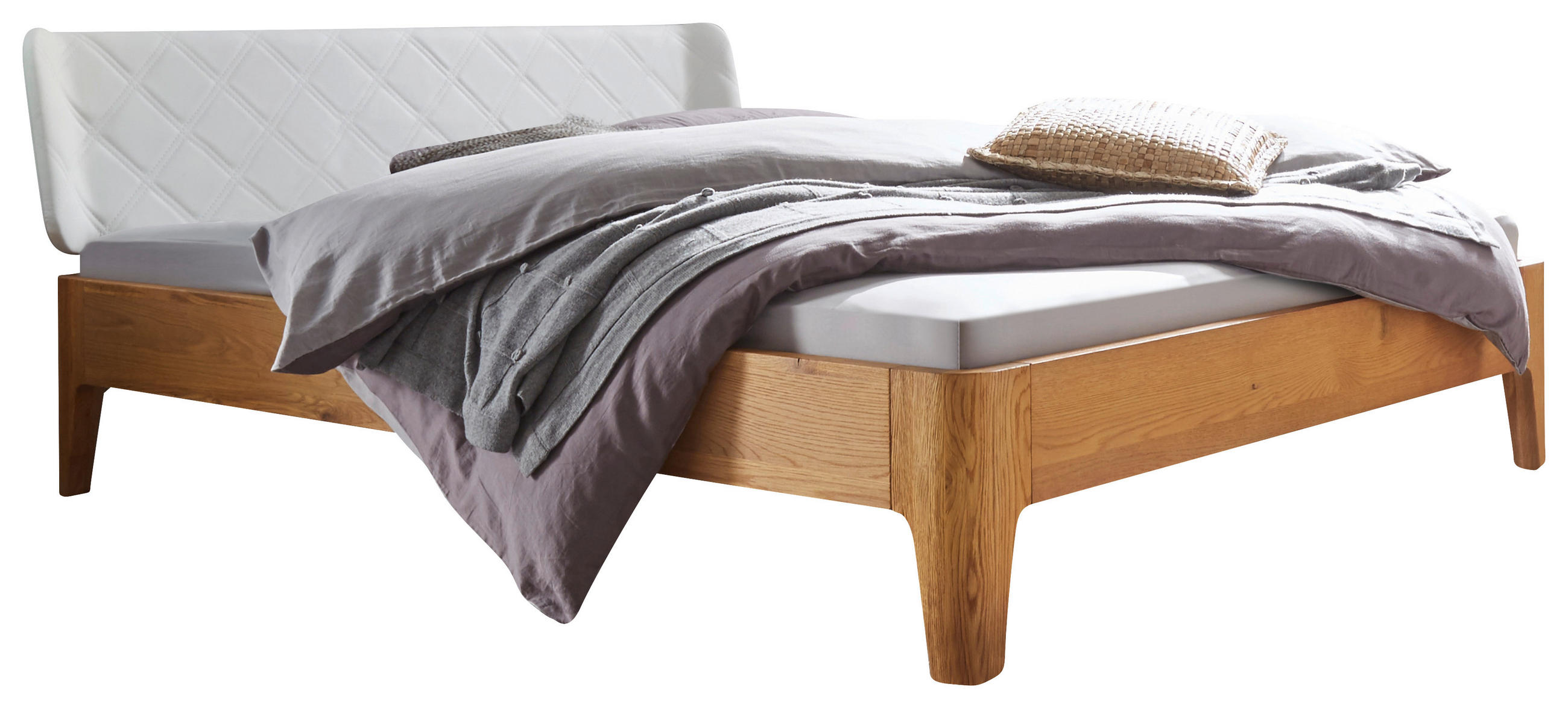 BETT 200/200 cm  in Weiß, Eichefarben  - Eichefarben/Weiß, Design, Holz/Textil (200/200cm) - Hasena