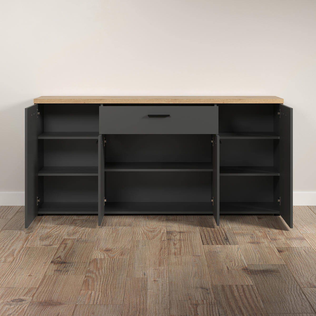 SIDEBOARD BAGGIO WO 180/85/40 cm 1 Schublade(n)  - Eichefarben/Anthrazit, Design, Holzwerkstoff/Kunststoff (180/85/40cm) - MID.YOU