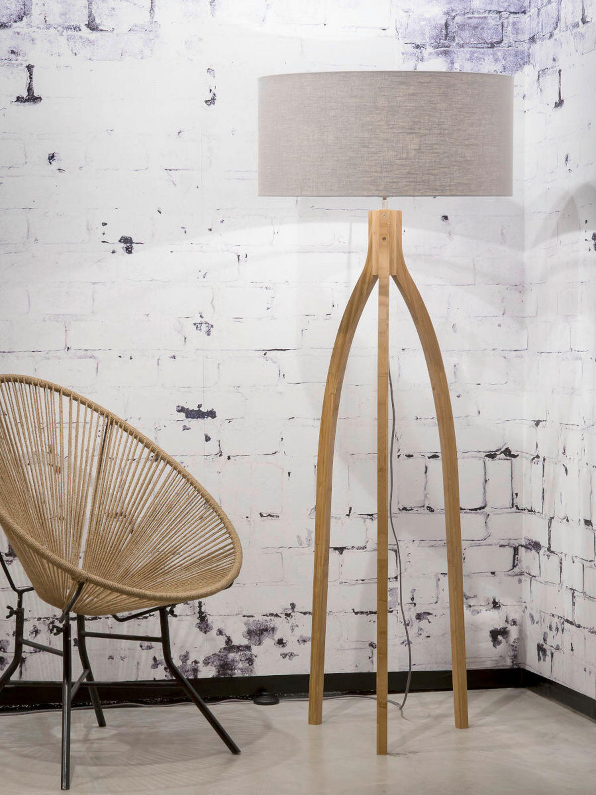 STOJACÍ LAMPA, 60/160 cm  - světle šedá/přírodní barvy, Trend, dřevo/textil (60/160cm) - Good & Mojo