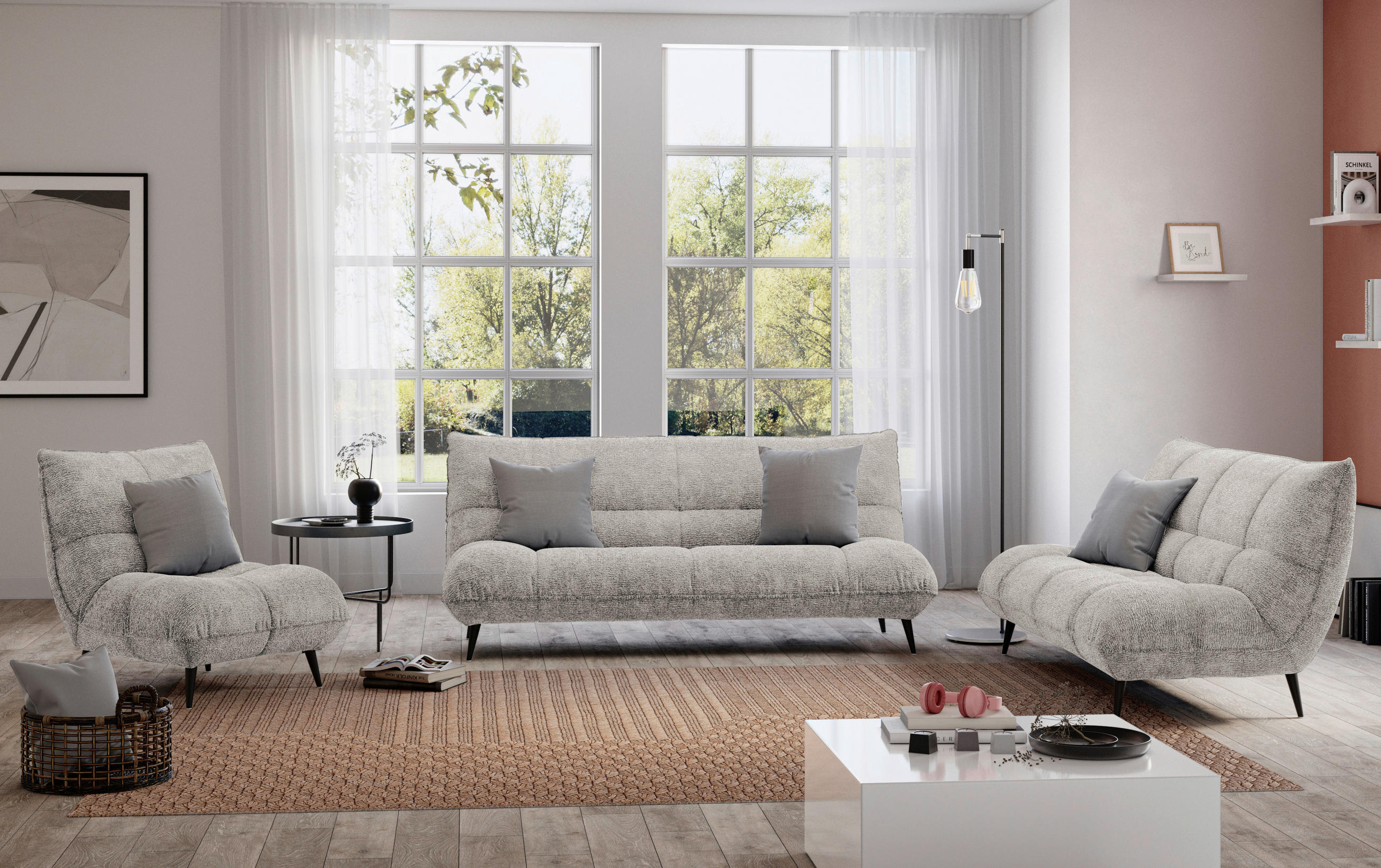 SESSEL in Mikrofaser Grau  - Schwarz/Grau, KONVENTIONELL, Textil/Metall (89/100/101cm) - Hom`in
