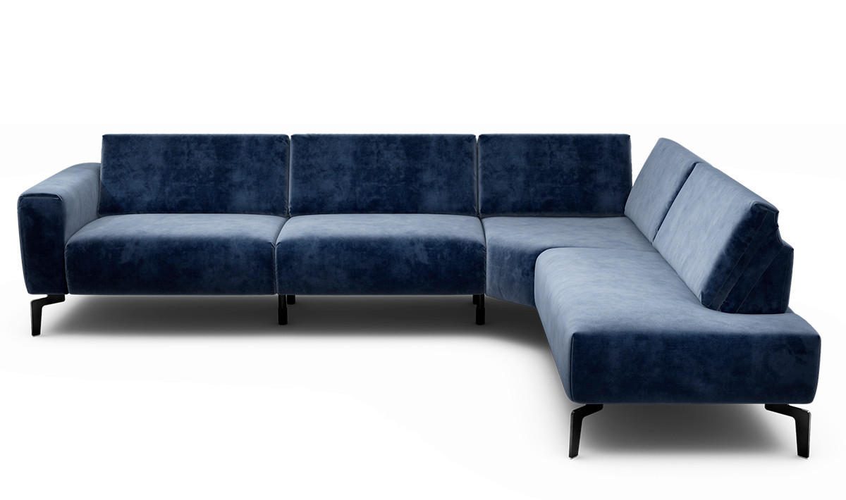 ECKSOFA Cosy Dunkelblau Samt  - Schwarz/Dunkelblau, Design, Textil/Metall (296/213cm) - SENSOO