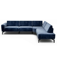 ECKSOFA Cosy Dunkelblau Samt  - Schwarz/Dunkelblau, Design, Textil/Metall (296/213cm) - SENSOO