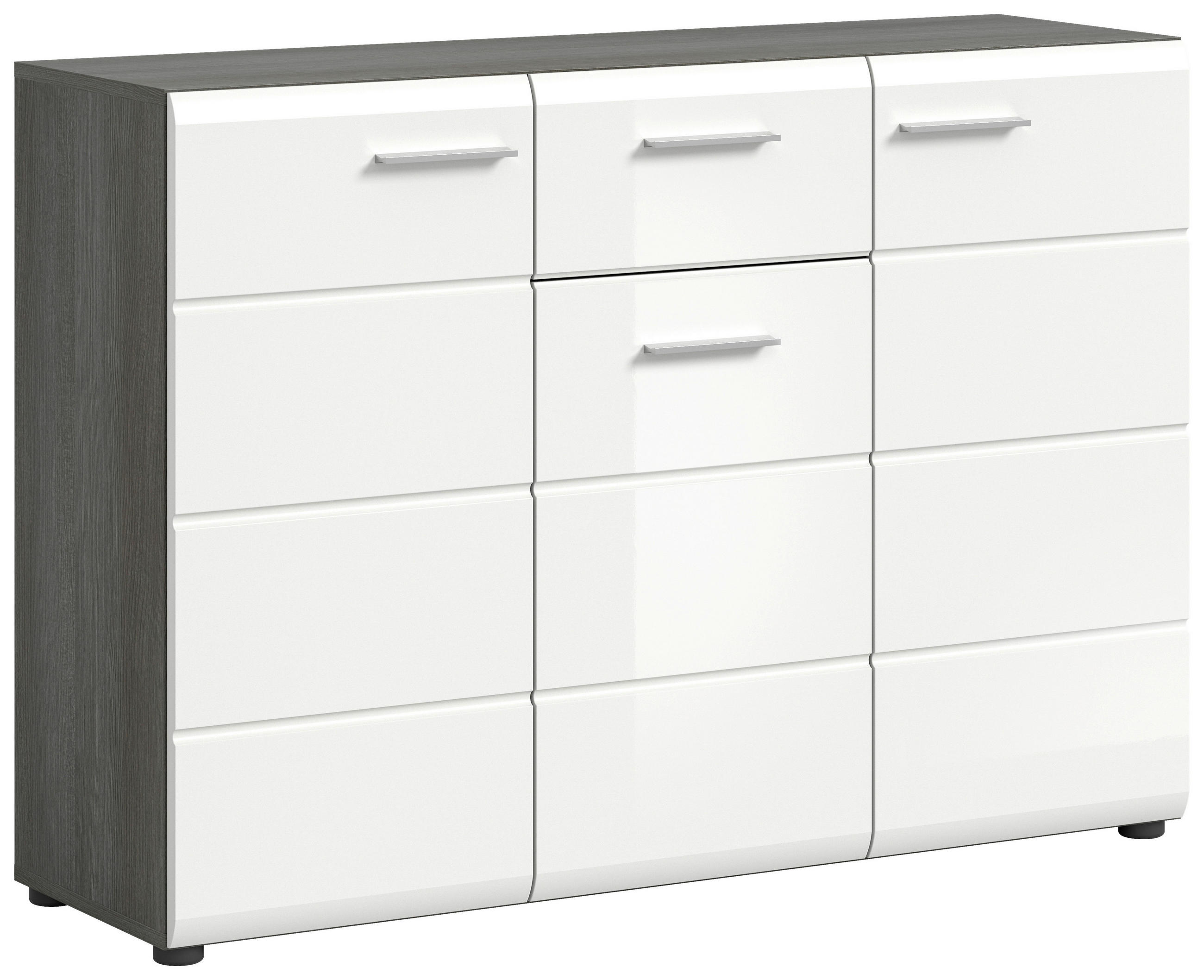 KOMODA, biela s vysokým leskom, 120/85/37 cm - biela s vysokým leskom/strieborná, Design, kompozitné drevo/plast (120/85/37cm) - MID.YOU