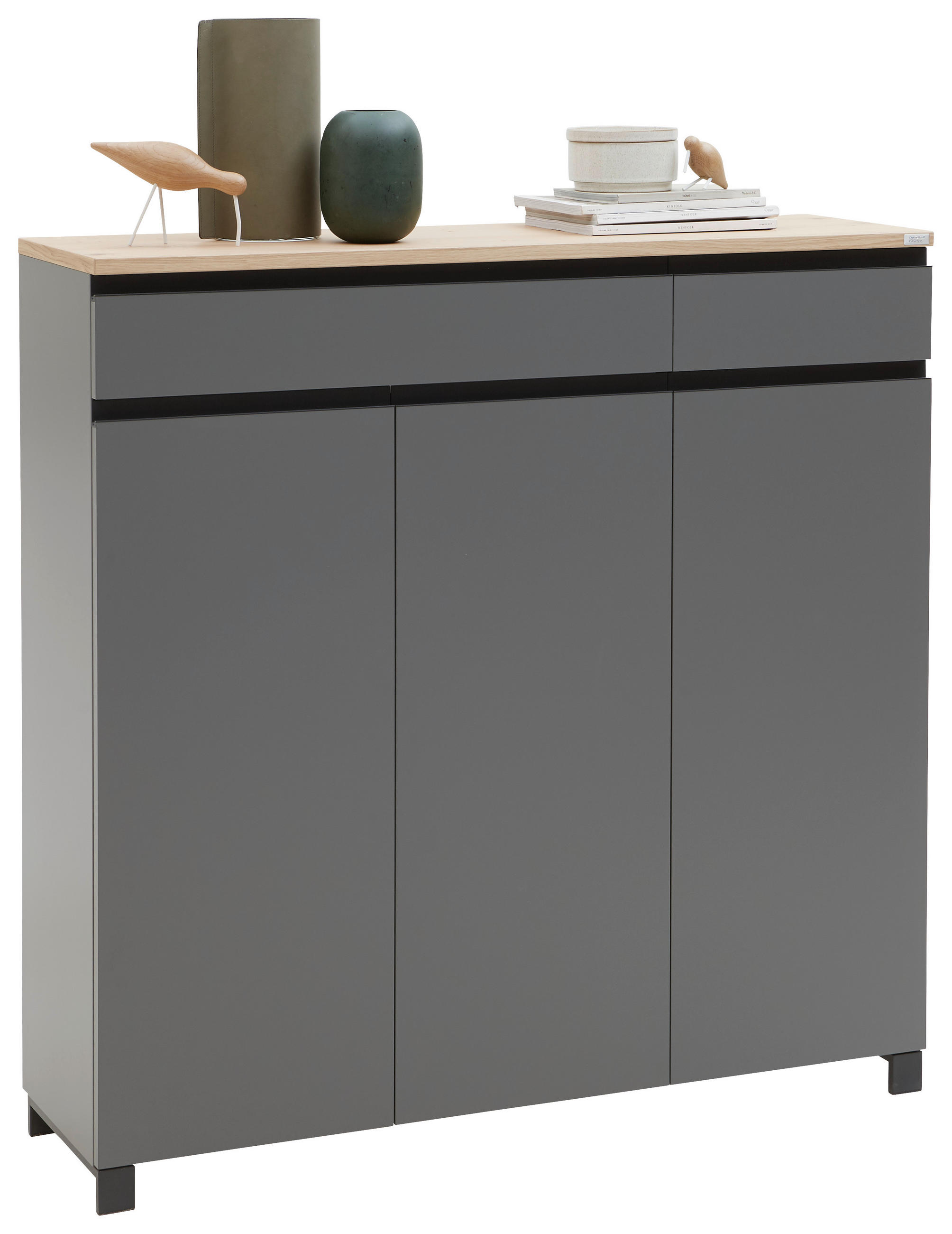 SCHUHSCHRANK Balkeneiche furniert Grau, Eichefarben - Eichefarben/Anthrazit, Design, Holz/Holzwerkstoff (125/126/37cm) - Dieter Knoll