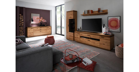 WOHNWAND  in Eichefarben  300/204/50 cm  - Eichefarben/Anthrazit, Natur, Glas/Holz (300/204/50cm) - Linea Natura