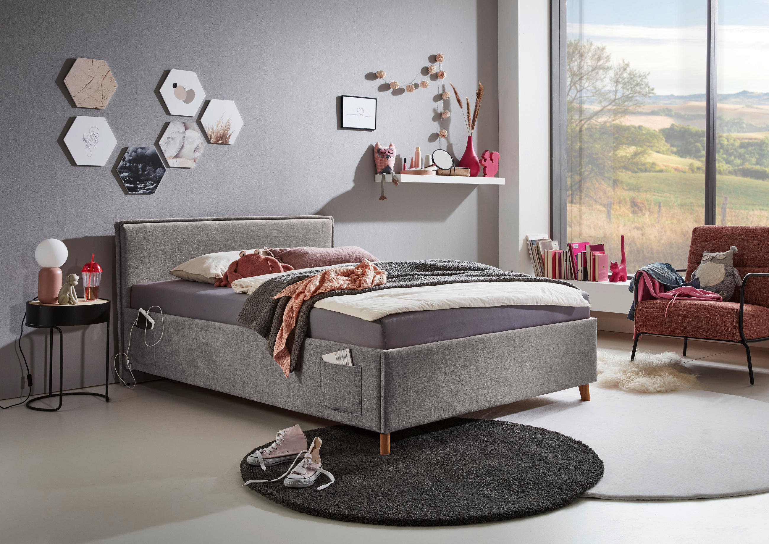 POLSTERBETT 120/200 cm  Grau  - Eichefarben/Birkefarben, Konventionell, Holz/Textil (120/200cm) - home24