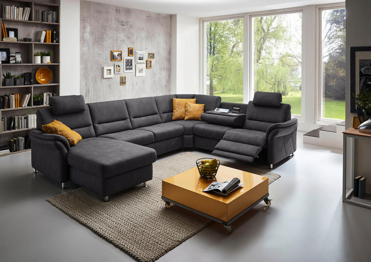 WOHNLANDSCHAFT Grau Mikrofaser  - Beige/Alufarben, Design, Textil/Metall (173/330/262cm) - Beldomo System