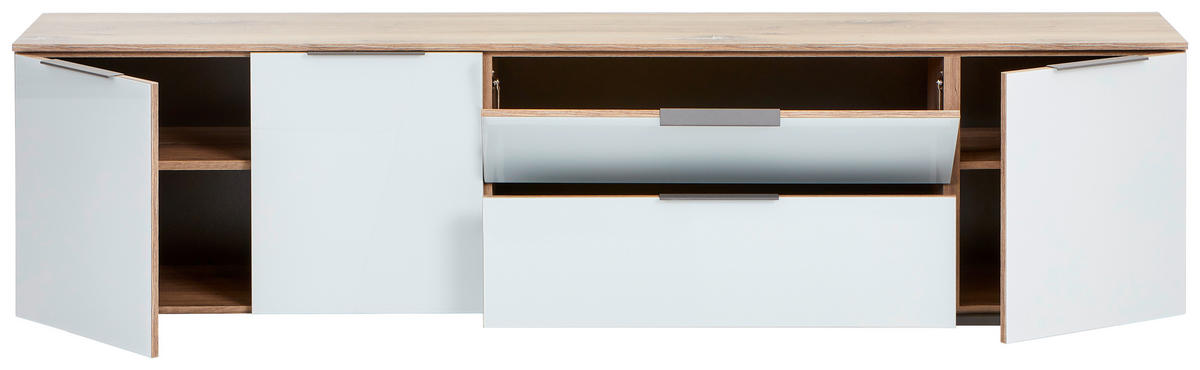 LOWBOARD Grau, Eichefarben  - Eichefarben/Schwarz, Design, Glas/Holzwerkstoff (225,5/55/40cm) - Voleo