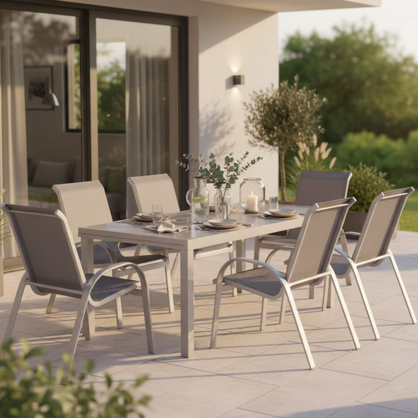 GARTENTISCHGRUPPE  - Silberfarben/Braun, KONVENTIONELL, Glas/Textil - Gardenson