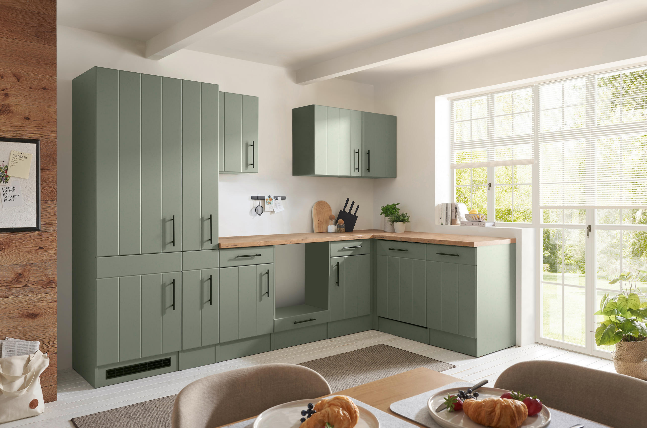KÜCHENLEERBLOCK 310 cm   in Wildeiche, Schilfgrün  - Schilfgrün/Wildeiche, Trend, Holzwerkstoff/Metall (310cm) - Respekta