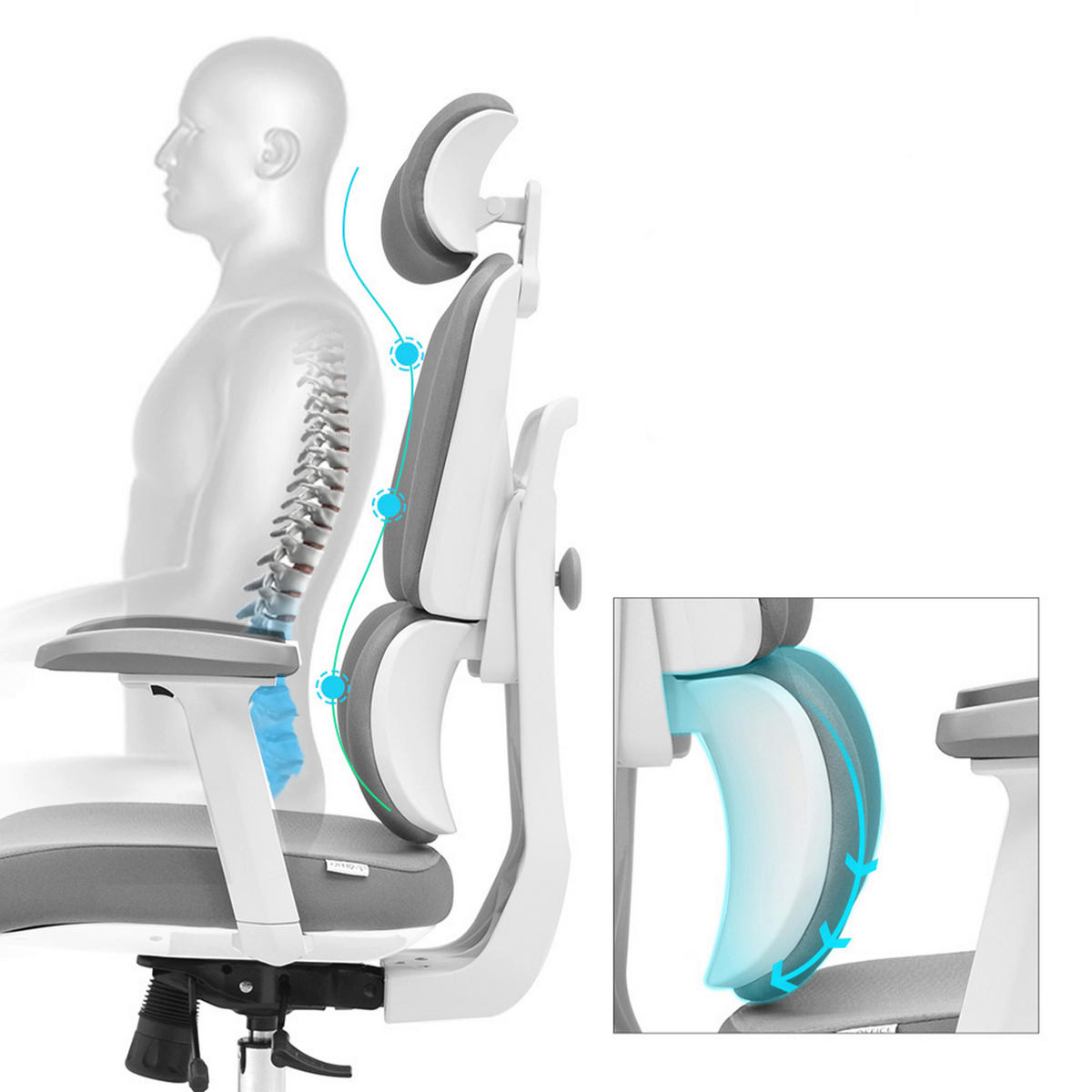 DREHSTUHL Flachgewebe Grau  - Silberfarben/Weiß, MODERN, Kunststoff/Textil (68/132/67cm) - MID.YOU