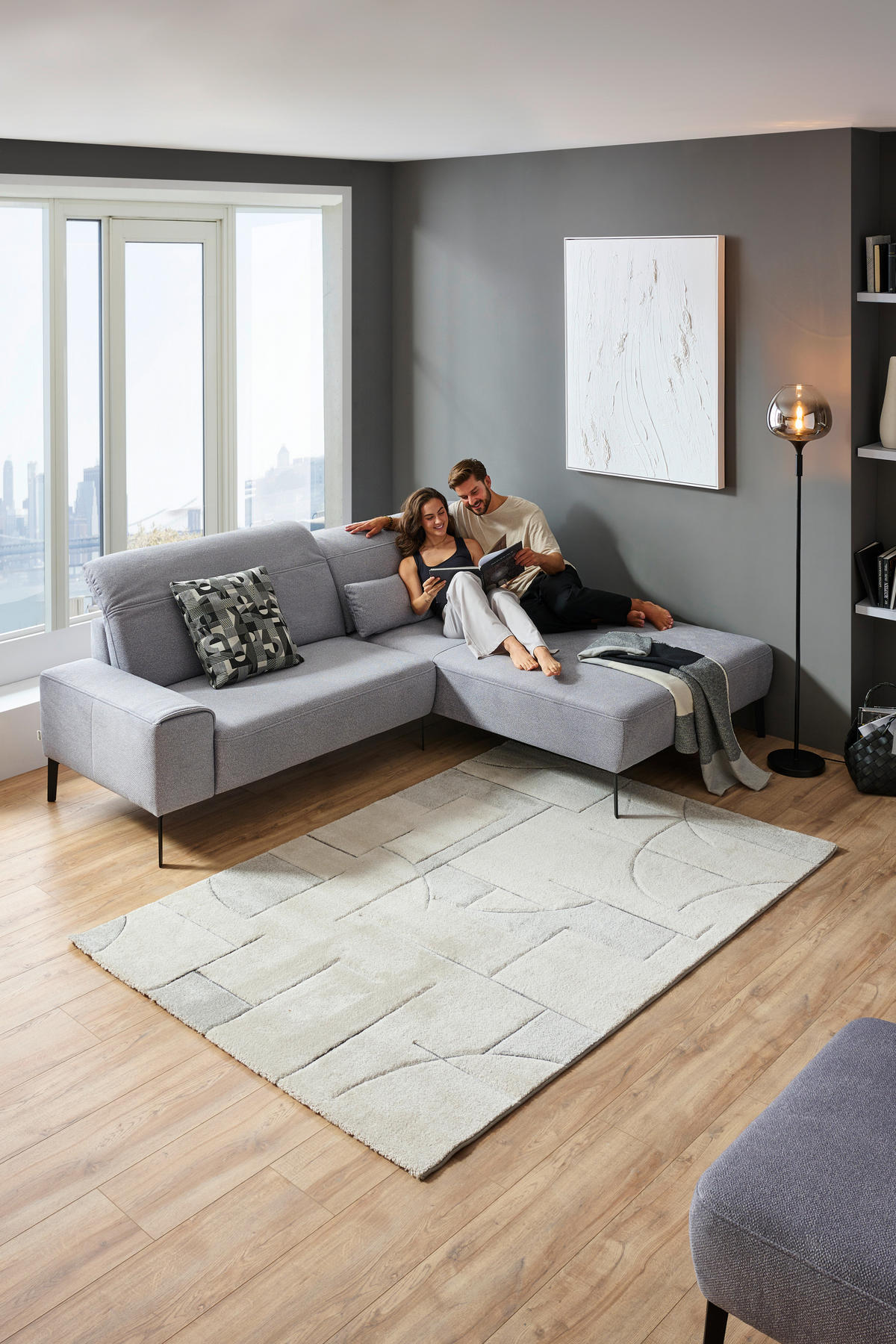 ECKSOFA in Mikrofaser Hellgrau  - Hellgrau/Schwarz, Design, Textil/Metall (273/203cm) - Johann Jakob