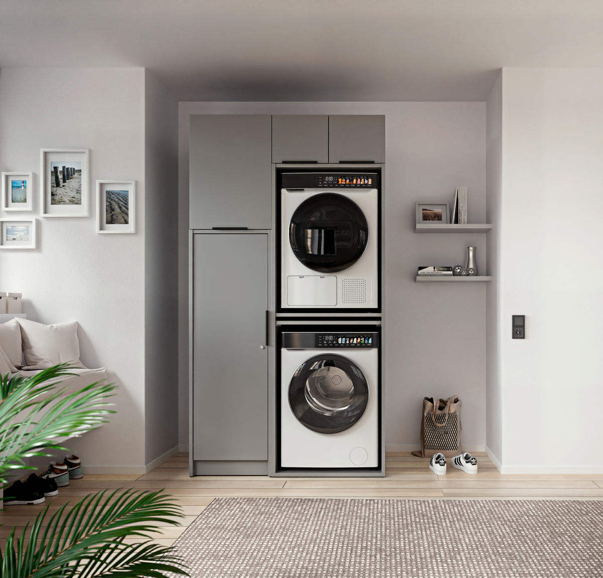 WASCHMASCHINENSCHRANK 70/220/68 cm  in Grau  - Schwarz/Grau, Basics, Holzwerkstoff/Kunststoff (70/220/68cm) - MID.YOU