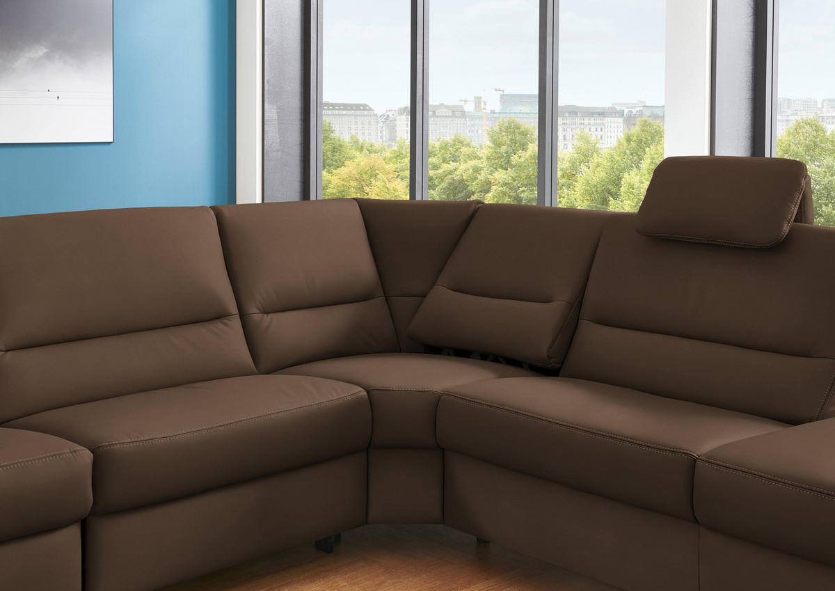 ECKSOFA in Echtleder Graubraun  - Graubraun/Alufarben, Konventionell, Leder/Metall (290/249cm) - Beldomo Premium