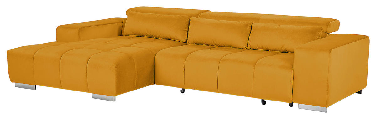 ECKSOFA Currygelb Velours  - Currygelb/Silberfarben, KONVENTIONELL, Textil/Metall (186/307cm) - Livetastic