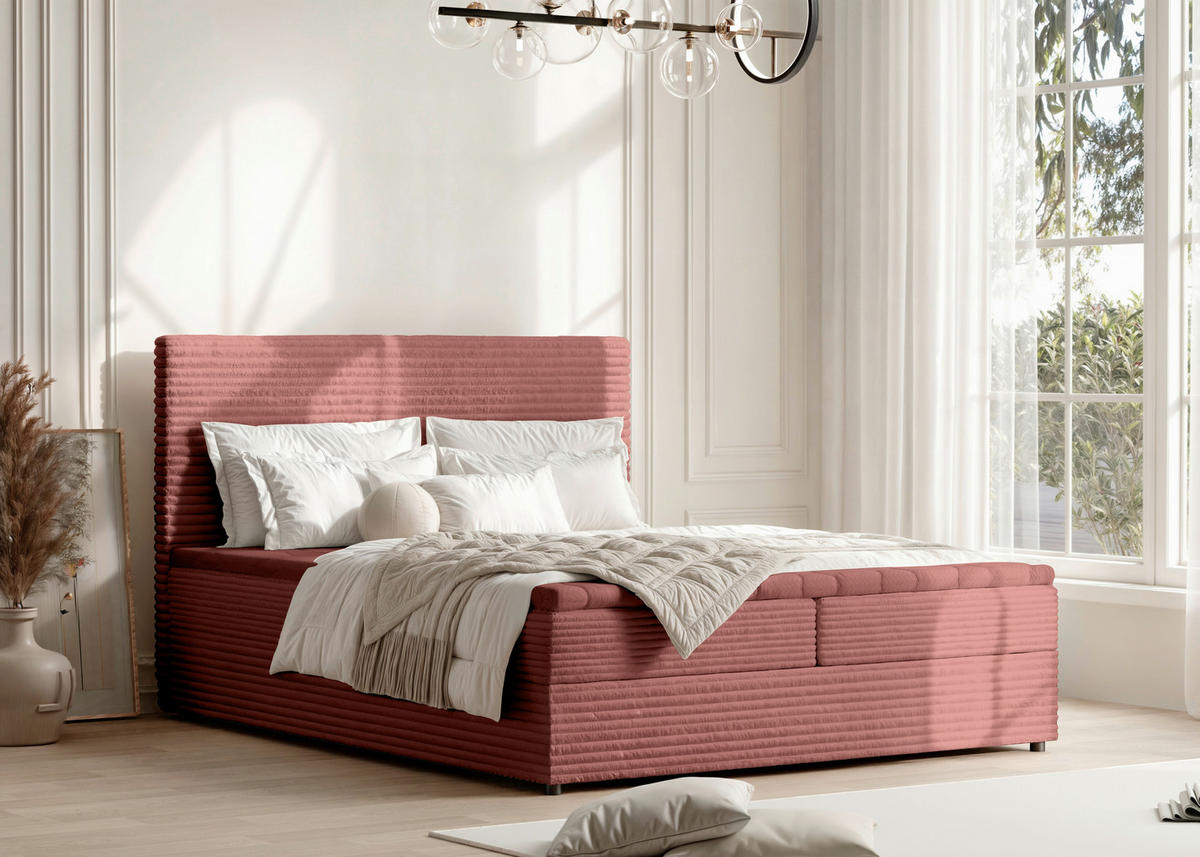 BOXBETT 140/200 cm  in Altrosa  - Schwarz/Altrosa, Trend, Kunststoff/Textil (140/200cm) - Boxxx