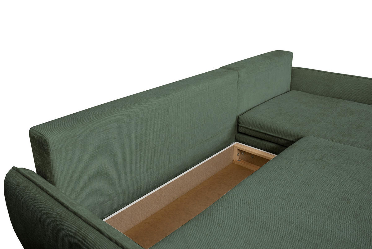 ECKSOFA Dunkelgrün Chenille  - Dunkelgrün/Buchefarben, KONVENTIONELL, Holz/Textil (244/163cm) - Carryhome