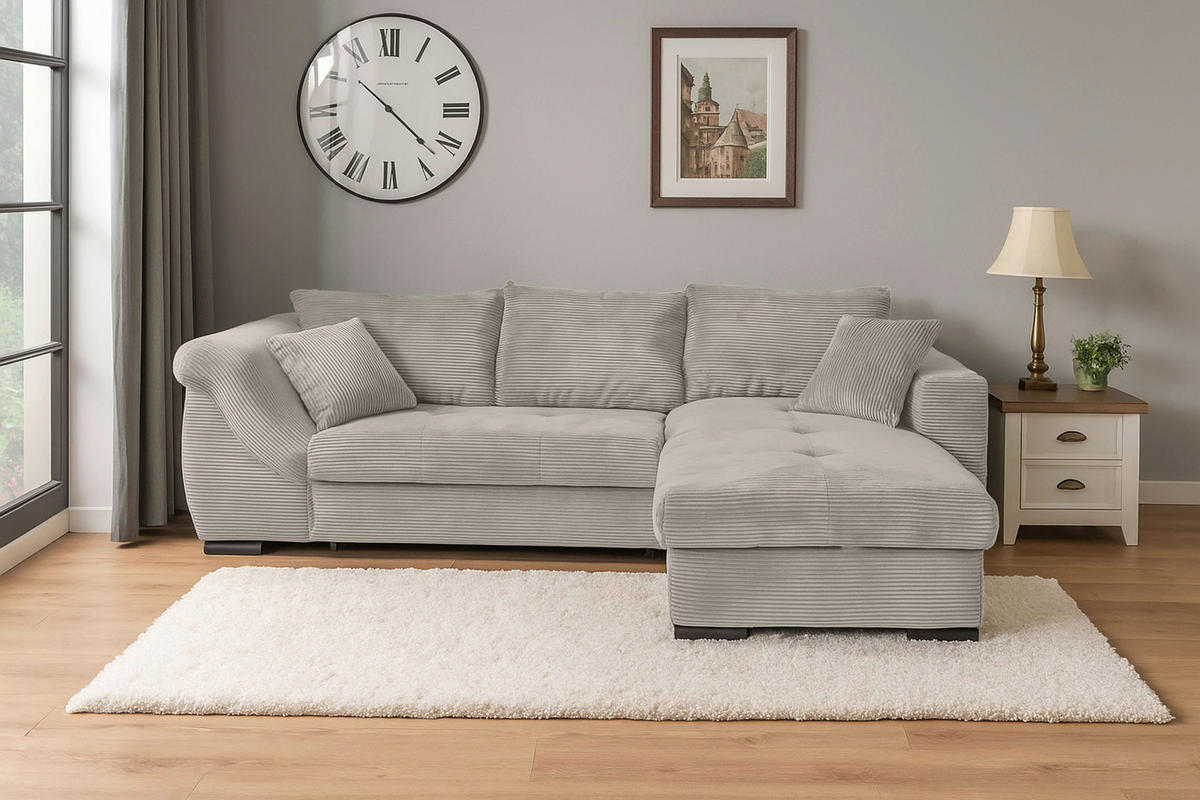 ECKSOFA in Cord Beige  - Beige/Schwarz, KONVENTIONELL, Textil/Metall (258/168cm) - Carryhome