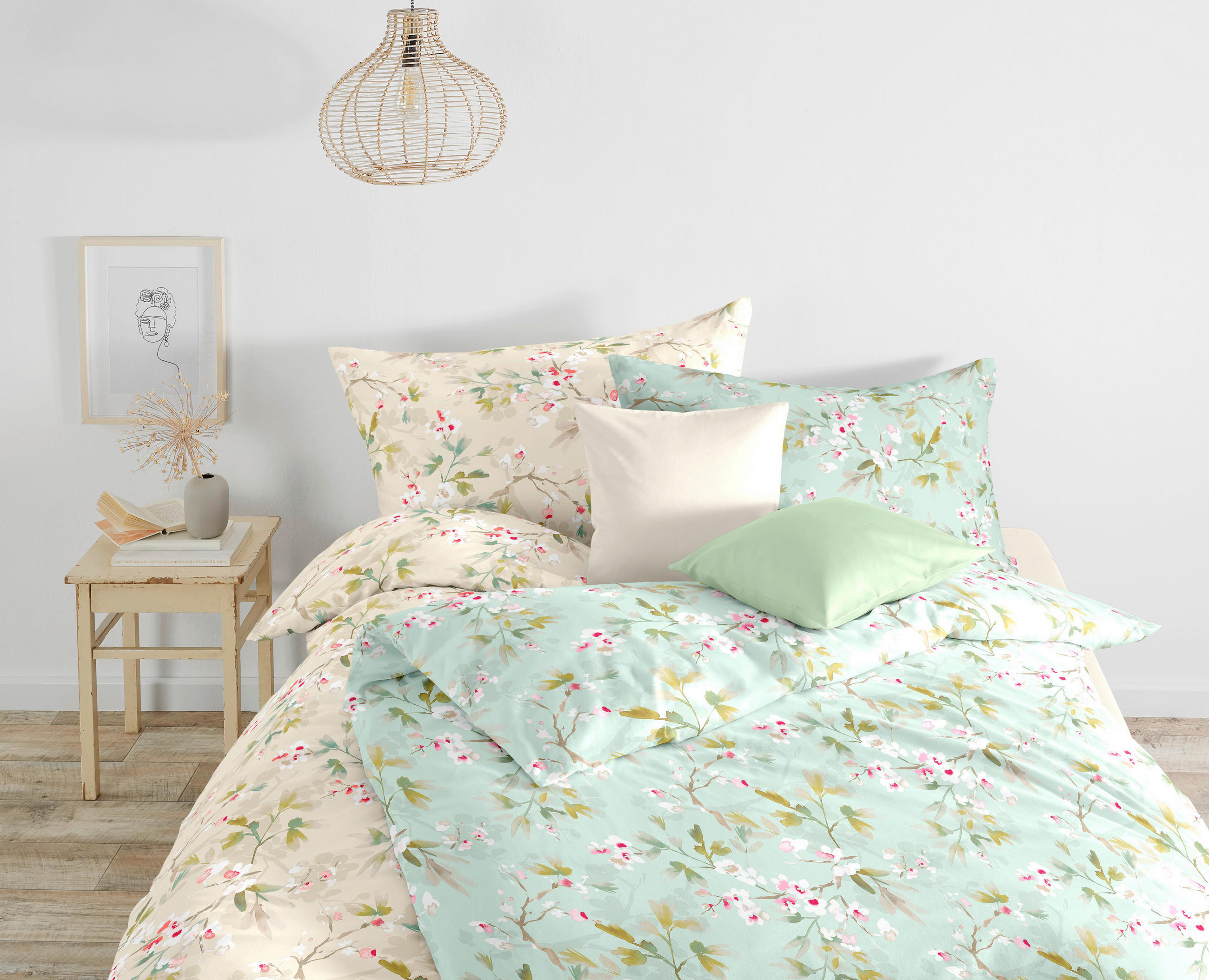 POVLEČENÍ, makosatén, tyrkysová, bílá, bobulová, curry žlutá, olivově zelená, 140/200 cm  - bílá/curry žlutá, Basics, textil (140/200cm) - Fleuresse