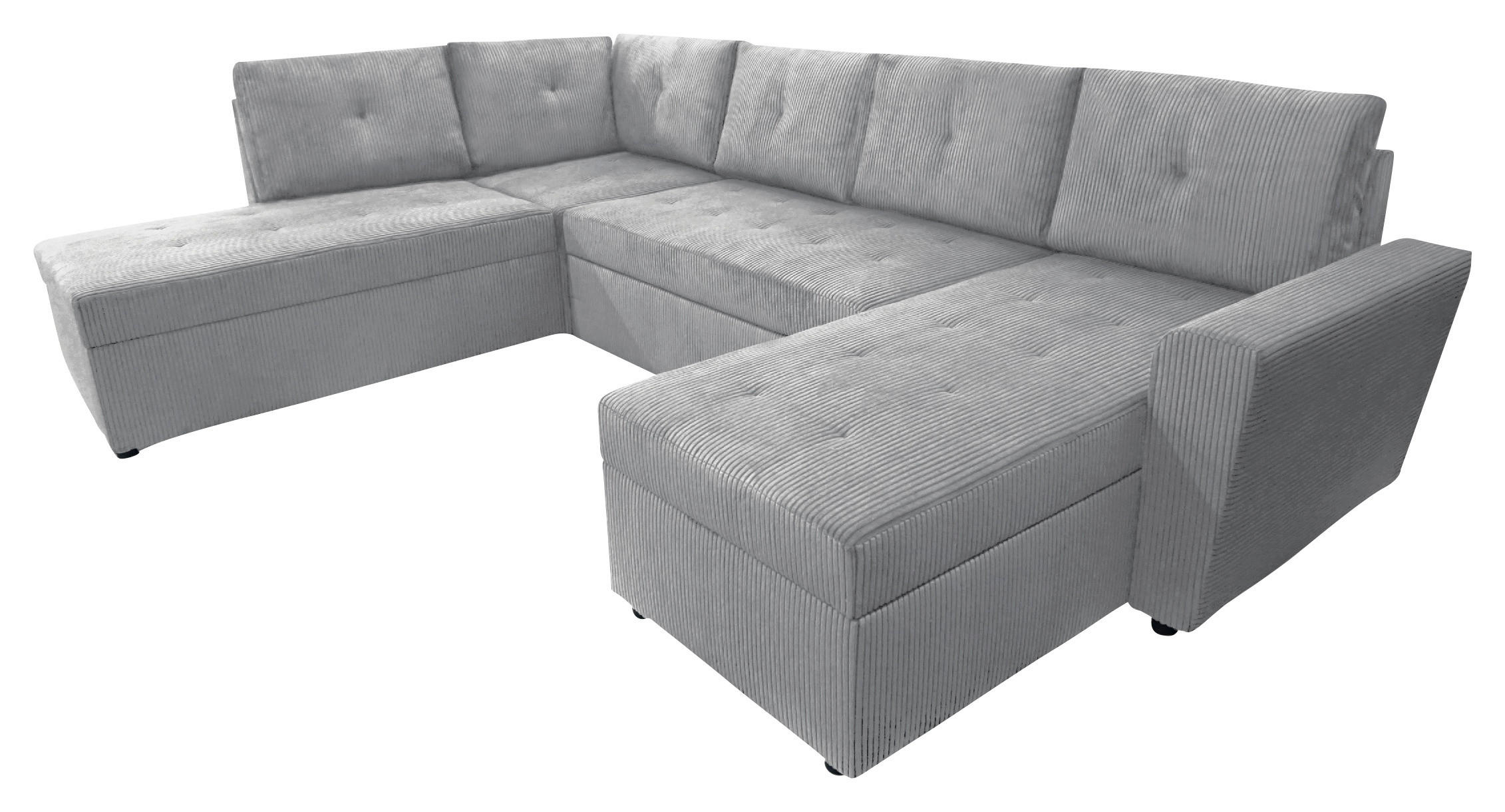 WOHNLANDSCHAFT in Cord Hellgrau  - Hellgrau/Schwarz, Design, Kunststoff/Textil (212/297/155cm) - MID.YOU