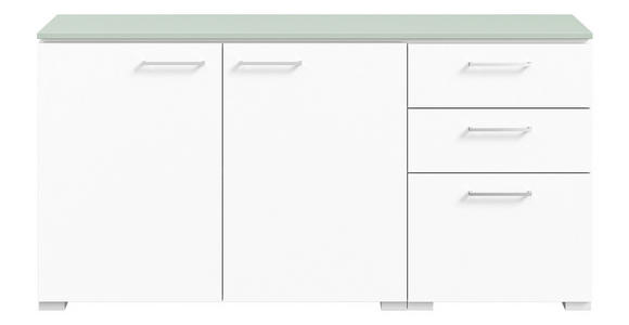 SIDEBOARD Weiß, Salbeigrün Einlegeboden, Abdeckplatte  - Edelstahlfarben/Salbeigrün, Design, Holzwerkstoff/Metall (150/72,8/41,9cm) - Cantus