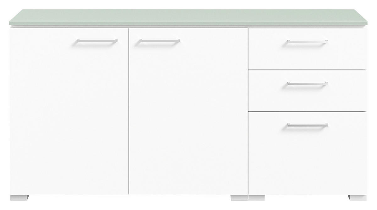 SIDEBOARD 150/72,8/41,9 cm  in Weiss, Salbeigrün  - Weiss/Edelstahlfarben, Design, Holzwerkstoff/Metall (150/72,8/41,9cm) - Cantus