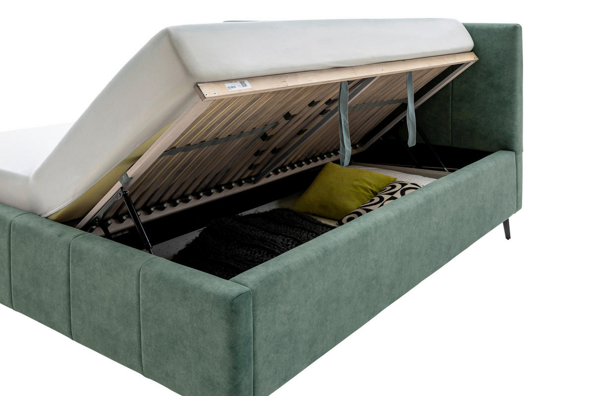 POLSTERBETT 180/200 cm  in Grün  - Weiss/Birkefarben, Konventionell, Holz/Textil (180/200cm) - Boxxx